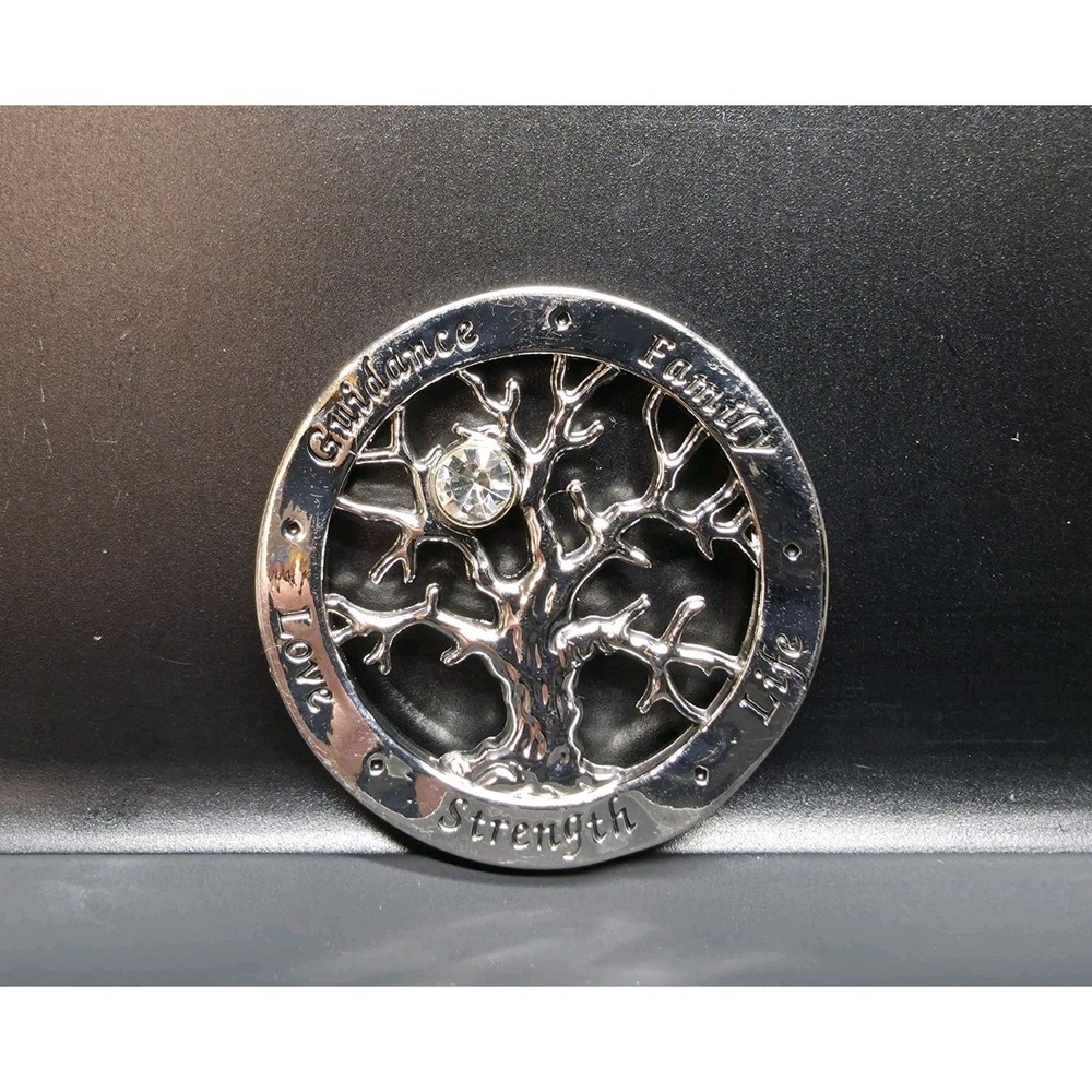 Ganz Tree of Life Pocket Token Silver Tone Metal Charm 1 Inch Rhinestone Accent
